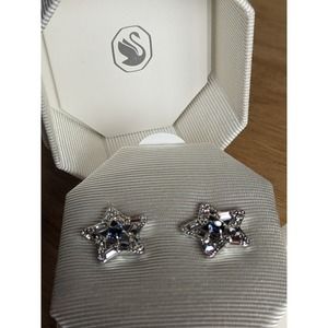 Swarovski Stella stud earrings Mixed cuts Star Blue Rhodium plated 5639188 New